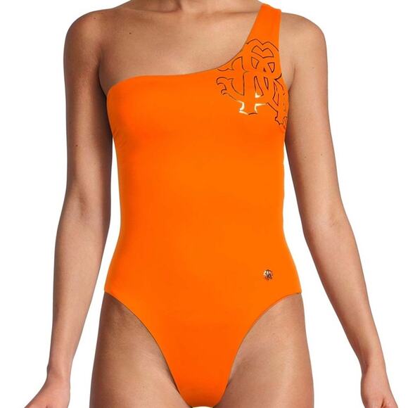 ROBERTO CAVALLI Women's One Shoulder One Piece Swimsuit Orange XS NWT - Picture 1 of 6